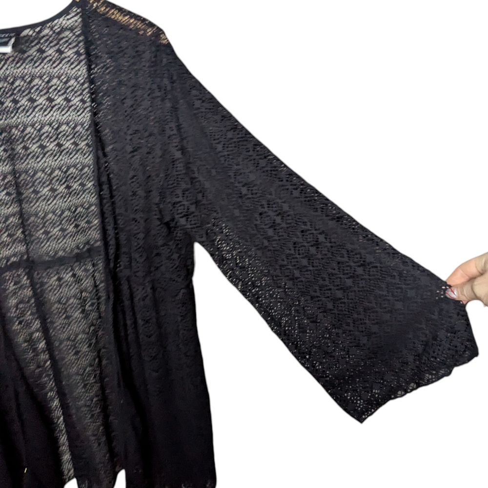 Torrid Size 2 Black Open Knit Lace Kimono Cardigan Swim Cover Up - Picture 4 of 12